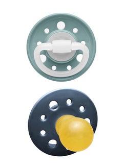 nip Cherry Round Latex Soother, Narrower Round Teat Cherry Shape, Nursing Friendly, Size 2, From 6 Months, Latex, Blue Grey And Dark Blue, Pack Of 2  - Image 1