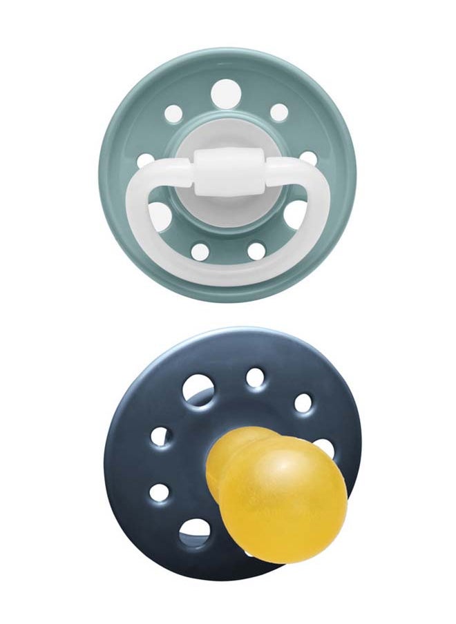 nip Cherry Round Latex Soother, Narrower Round Teat Cherry Shape, Nursing Friendly, Size 2, From 6 Months, Latex, Blue Grey And Dark Blue, Pack Of 2  - Image 1