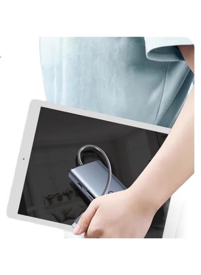 aigo Type-C Expansion Dock, Usb3.0 Hub, Rj45 Gigabit Ethernet Port Adapter, Hdmi/Vga Adapter, Pd100W Fast Charging, Usb Expansion Dock, T07-R (Metal) - Image 1