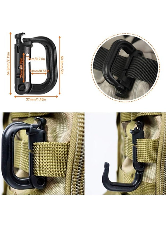Green Tiger Molle Accessories Kit of 28 Attachments, Elastic Strings Strap, D-Ring Locking Gear Clip, for 30mm Webbing Strap Tactical Backpack Web Dominator (Black) - Image 4