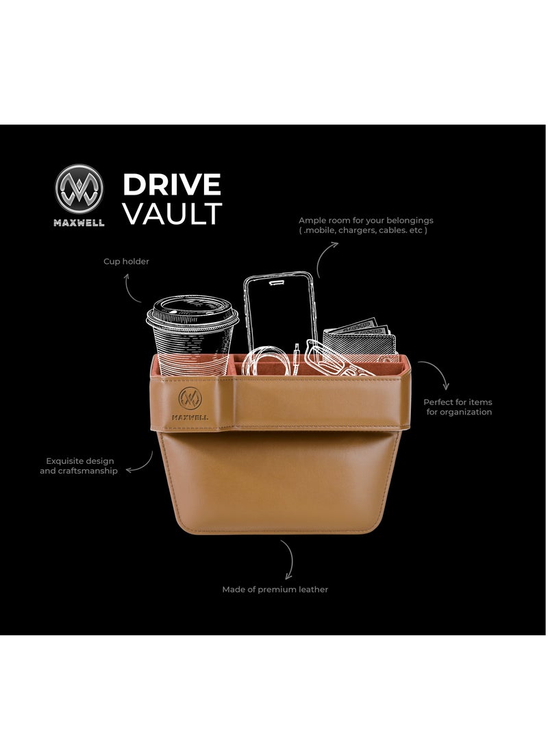 ماكسويل للالكترونيات صندوق تخزين فجوة مقعد السيارة Maxwell Drive Vault مع حامل أكواب وتخزين إضافي لأجهزتك مثل الهواتف المحمولة، والأجهزة اللوحية، والنظارات، والمحفظة، والنقود، والعملات المعدنية، والدفتـر، والأقلام، ومنظم المفاتيح (بني)  - Image 3
