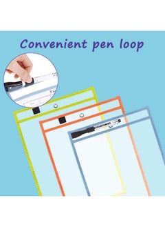 Antner 30 Packs Oversized Dry Erase Pocket Sleeves Reusable Ticket Holders Clear Plastic Sheet Page Protectors Heavy Duty Work Pockets School Teacher Classroom Office Organization Supplies 5 Colors  - Image 3