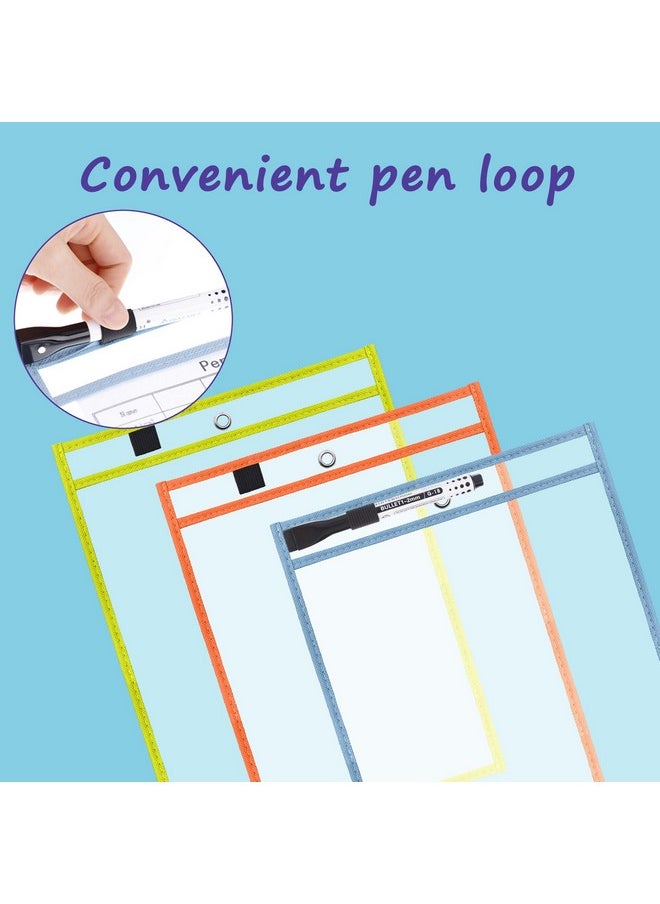 Antner 30 Packs Oversized Dry Erase Pocket Sleeves Reusable Ticket Holders Clear Plastic Sheet Page Protectors Heavy Duty Work Pockets School Teacher Classroom Office Organization Supplies 5 Colors  - Image 3
