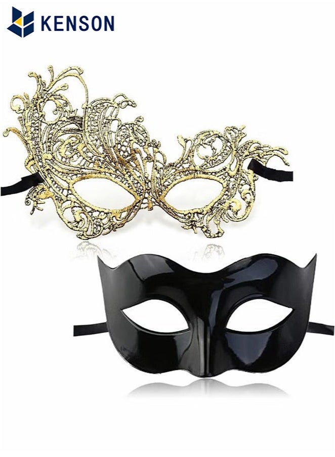 KENSON Masquerade Mask for Couples, Mardi Gras Venetian Side flower Mask, Ball Masks, Metal Prom Women Men (2 Pcs) - Image 1