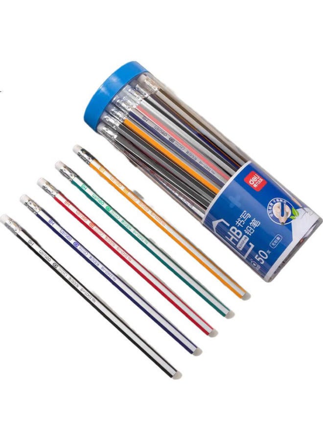 Deli 50 Hb Pencils, Classic Colorful Pull-Out Hexagonal Pencils With Eraser Tip, Student Writing Sketching Drawing Pencils, 33433-Hb [Christmas Gift] - Image 1