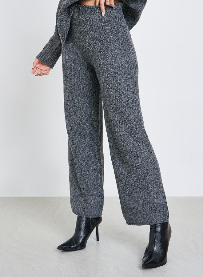 Styli Charcoal Wide Leg Flat Knit Pants - Image 2
