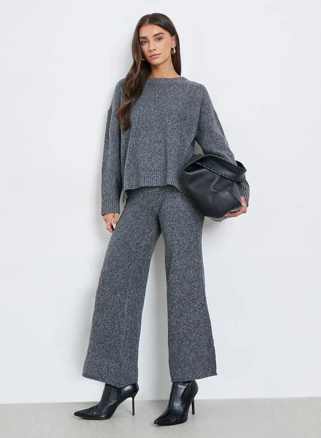 Styli Charcoal Wide Leg Flat Knit Pants