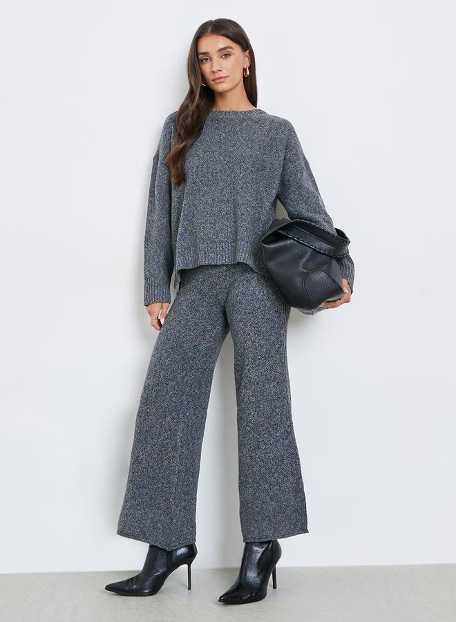 Styli Charcoal Wide Leg Flat Knit Pants - Image 1