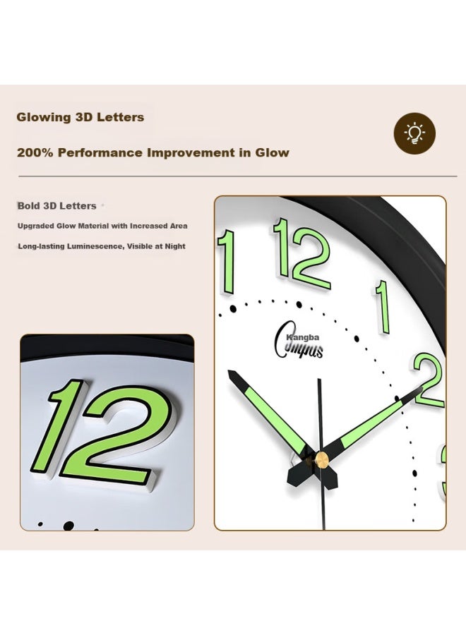 Compas Radio-Controlled Clock Automatic Timekeeping Examination Room Living Room Wall Clock Watch Wall-Mounted 2037 Luminous Black (35Cm) - Image 3