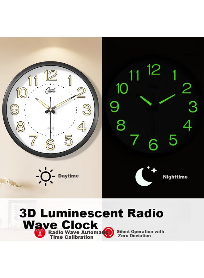 Compas Radio-Controlled Clock Automatic Timekeeping Examination Room Living Room Wall Clock Watch Wall-Mounted 2037 Luminous Black (35Cm) - Image 1