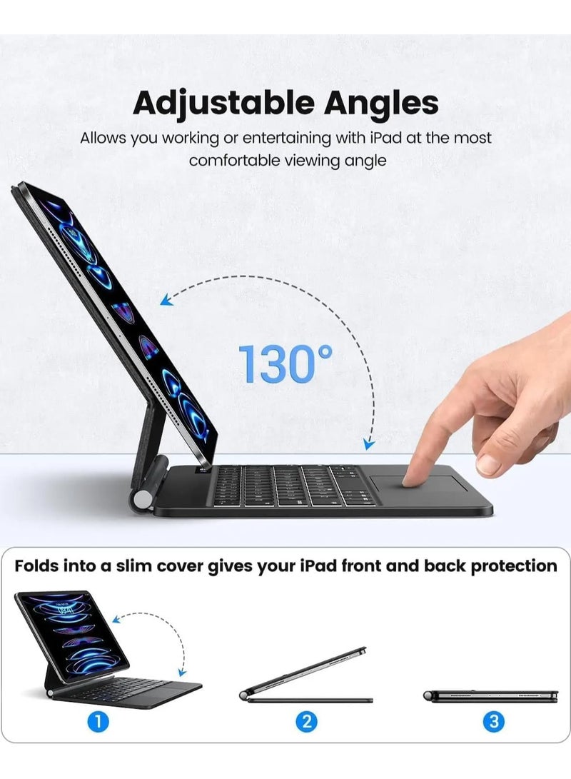 عام حافظة لوحة مفاتيح ماجيك سمارت بلوتوث متوافقة مع سامسونج جالاكسي تاب اس 9 في 11 بوصة 2023 مع لوحة تعقب آر جي بي لوحة مفاتيح بإضاءة خلفية - Image 2