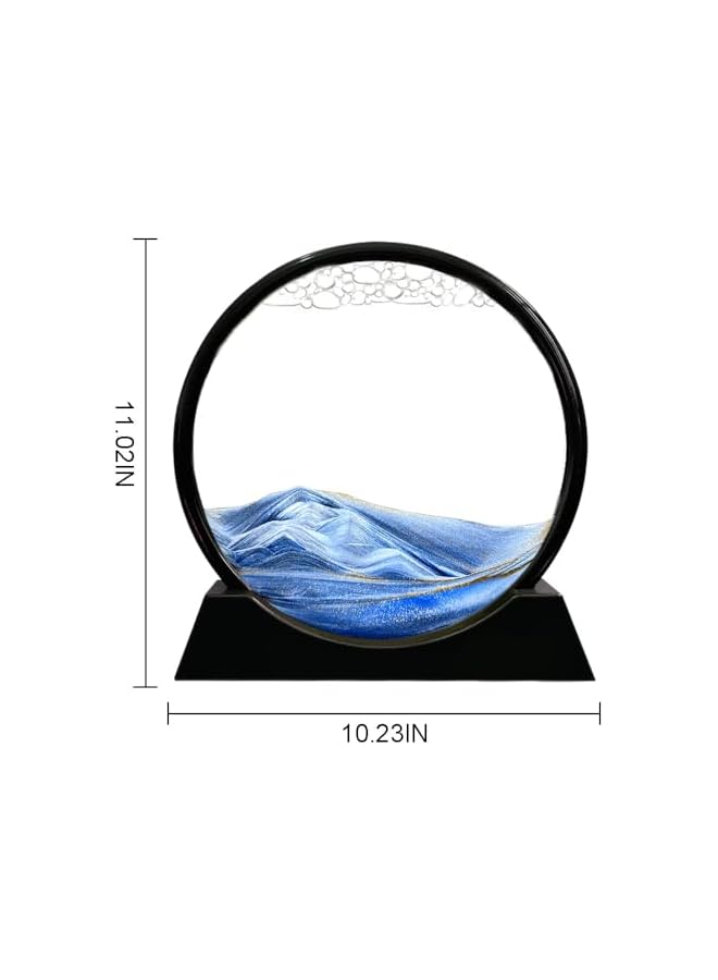 The Bros صورة فن الرمل المتحرك بإطار زجاجي دائري مناظر رملية 3D عرض في حركة تدفق ديناميكي صورة ساعة رملية فن مكتبي ديكور منزلي مكتبي هدية حفلة (12 بوصة، أزرق) - Image 5