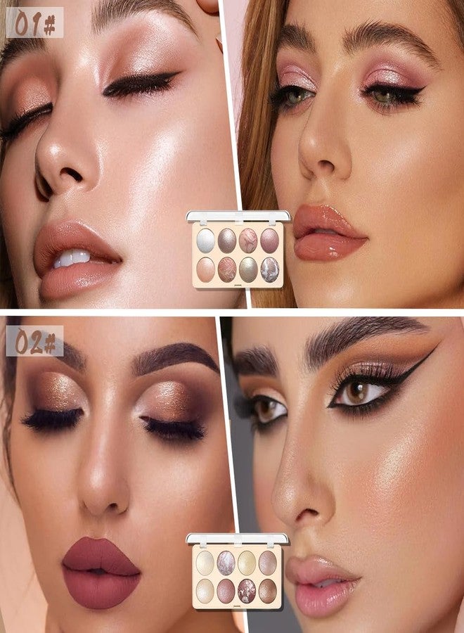 Hxssll Baked Shimmer Makeup Palette, 8-Color Neutral Champagne Gold Eyeshadow & Highlight Palette - High Pigment Soft Glow, No Fallout, Long-Lasting Eye Makeup for Everyday Radiant Looks 2# - Image 2