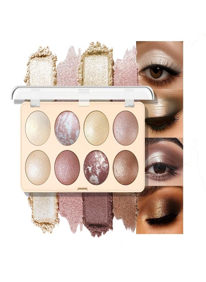 Hxssll Baked Shimmer Makeup Palette, 8-Color Neutral Champagne Gold Eyeshadow & Highlight Palette - High Pigment Soft Glow, No Fallout, Long-Lasting Eye Makeup for Everyday Radiant Looks 2# - Image 1