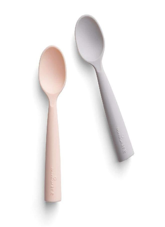 Miniware Miniware Training Spoon Cutlery Set with Carrying Case for Baby Toddler Kids - Promotes Self Feeding | 100% Food Grade Silicone | BPA Free | Modern & Durable Design | Dishwasher Safe (Grey and Peach)  - Image 3
