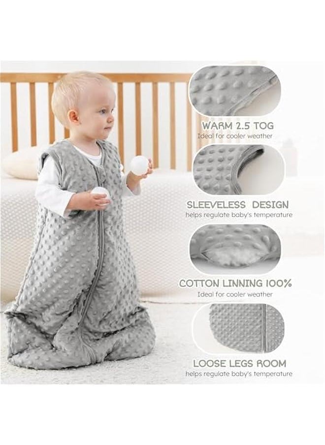 MIXDE Fleece Baby Sleep Sack 18-24 Months with Plush Dots, Winter Baby Wearable Blanket for Infant Toddler Sleeping Sack 2-Way Zipper Warm Sleepsack, Grey  - Image 2