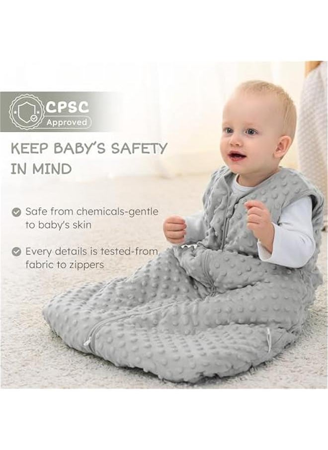 MIXDE Fleece Baby Sleep Sack 18-24 Months with Plush Dots, Winter Baby Wearable Blanket for Infant Toddler Sleeping Sack 2-Way Zipper Warm Sleepsack, Grey  - Image 3