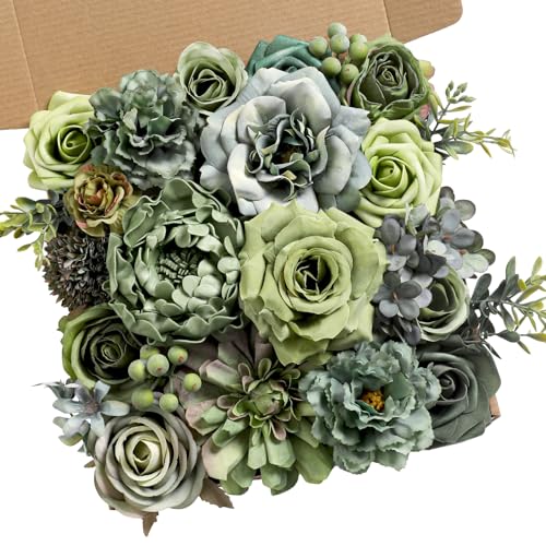Koroni Flowers Artificial Flowers Combo Box Set Green Flowers Silk Fake Roses with Stems for DIY Wedding BouquetsFloral ArrangementTable CenterpiecesBaby Shower Home Decor - Image 1