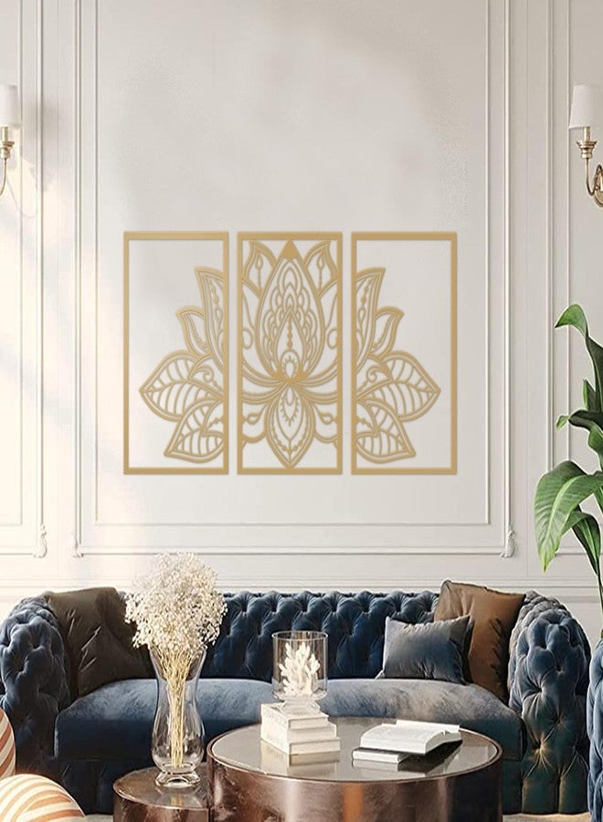 Resama 3 Pcs Lotus Flower Wall Art Decor Metal Mandala Wall Decor Unique Lotus Flower Wall Art for Living Room, Bedroom, Office and Yoga Room Hanging Decor(Gold) - Image 5