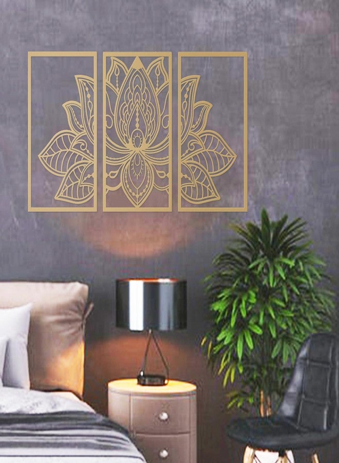 Resama 3 Pcs Lotus Flower Wall Art Decor Metal Mandala Wall Decor Unique Lotus Flower Wall Art for Living Room, Bedroom, Office and Yoga Room Hanging Decor(Gold) - Image 4
