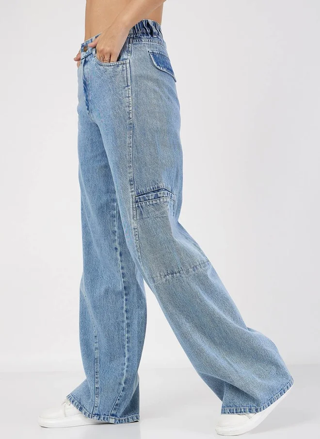 ساسافراس Light Blue Wide Leg High-Rise Jeans for Women