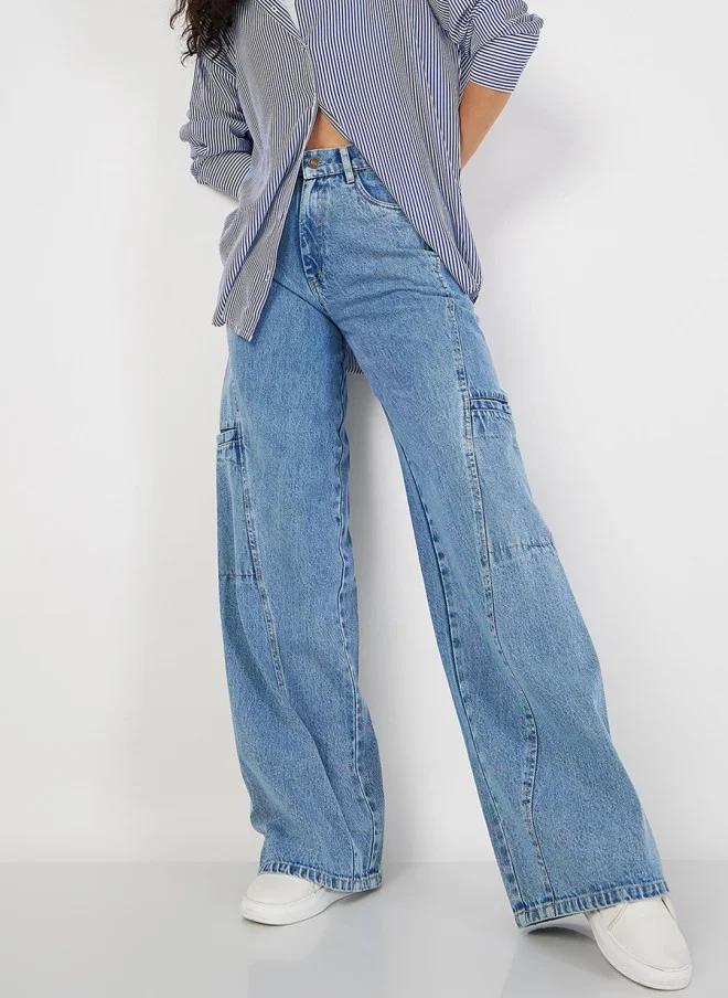 ساسافراس Light Blue Wide Leg High-Rise Jeans for Women