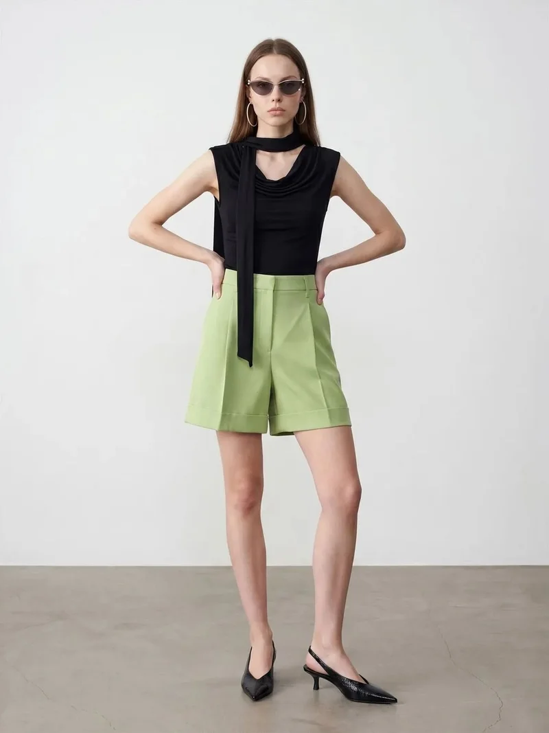 Dilvin DILVIN Sleeveless Cowl Neck Jersey Blouse