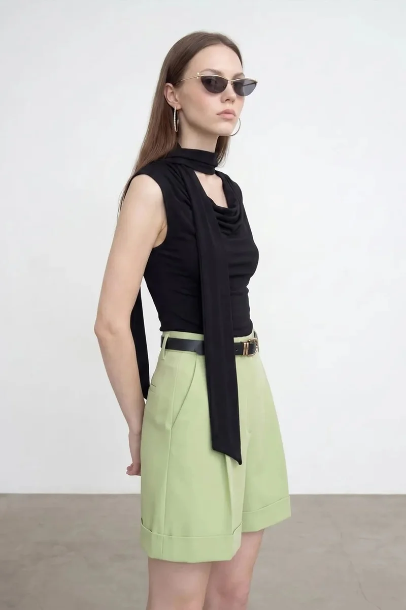 Dilvin Black DILVIN Sleeveless Cowl Neck Jersey Blouse for Women | Best Price UAE