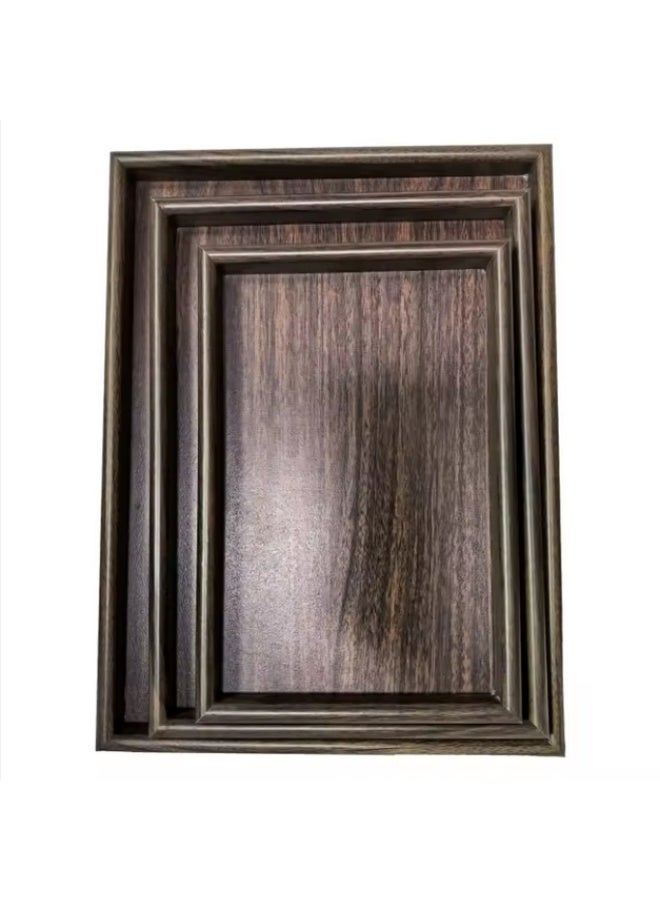 طقم صواني من الخشب الطبيعي مكون من 3 قطع بني غامق