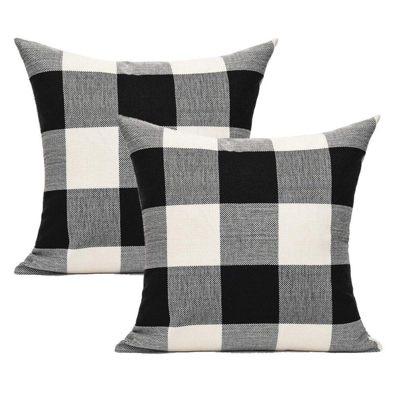 VAKADO 20x20 Farmhouse Black White Buffalo Plaids Decorative Throw Pillow Covers Retro Rustic Boho Check Cushion Cases Home Decor for Porch Couch Sofa Car Outdoor Set of 2
