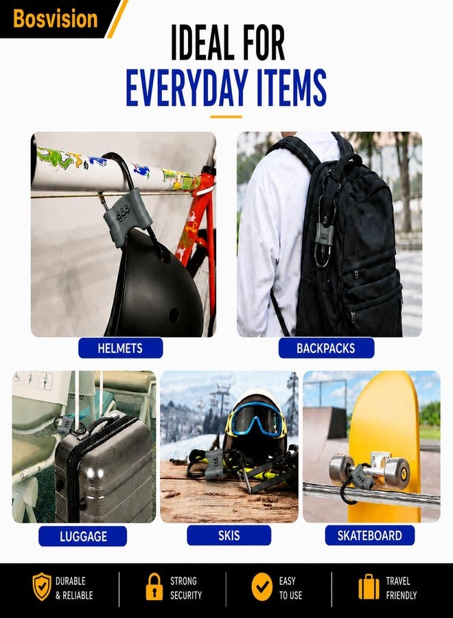 Bosvision 3-Digit Combination Lock with Braided Steel Cable – Secure Helmet, Backpack, Ski Gear, Luggage, Stroller – Dual Loop, Travel-Friendly Padlock - Image 3