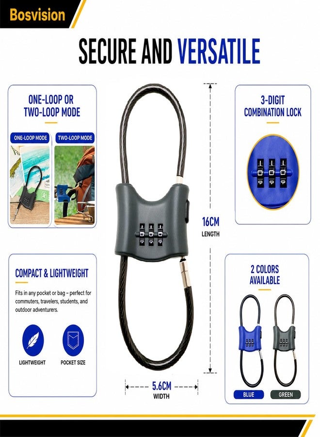 Bosvision 3-Digit Combination Lock with Braided Steel Cable – Secure Helmet, Backpack, Ski Gear, Luggage, Stroller – Dual Loop, Travel-Friendly Padlock - Image 2
