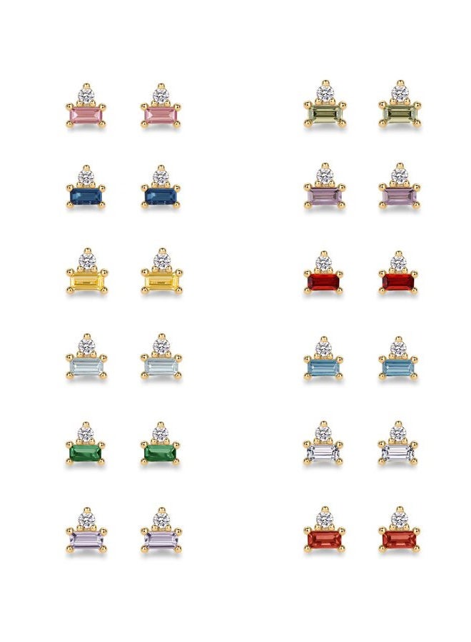 PAVOI 14K Gold Plated Sterling Silver Posts Colored Birthstone Flatback Stud Earrings for Women - Gemstone Cubic Zirconia Screwback Earrings - Dainty Helix Cartilage Piercing Jewelry, 4.1mm x 3.7mm - Image 3