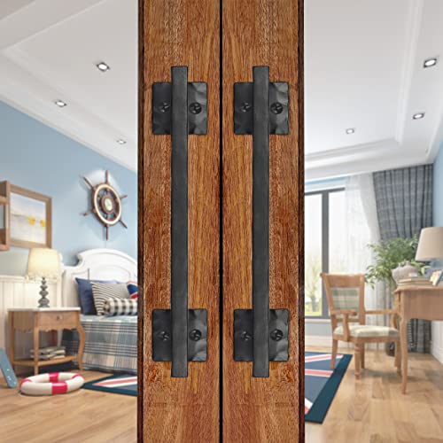 Eumtenr Rustic Barn Door Handles for Sliding Door 12 Heavy Duty Large Design Pull for DIY Sliding Barn Door Gate Shed Garage Square Solid Metal Material Matte Black - Image 3