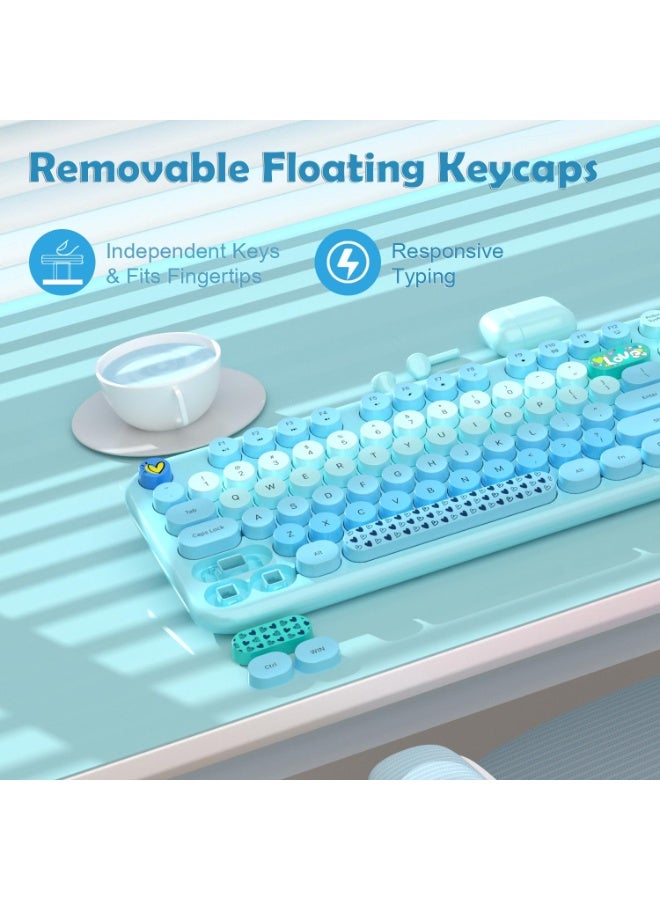 Wireless Keyboard and Mouse Set, 104 Key Round Retro Typewriter Style, Full Size, Cute and Colorful for PC, Mac, Laptop, Tablet, and Windows (Blue) - Image 4