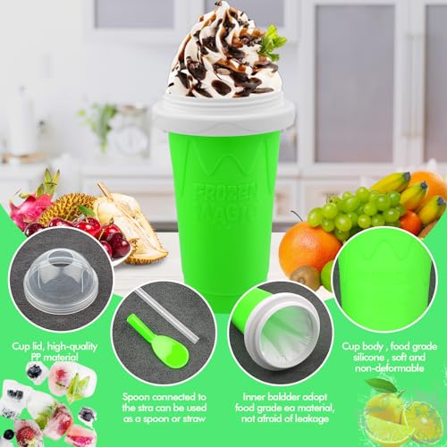 Firjuty Slushie Maker Cup,DIY Magic Slushy Maker Squeeze Cups,Portable Smoothie Squeeze Cups for Juices,Milk and Ice Cream Make,Double Layer Squeeze Slushy Maker Cup,Birthday Gifts for Mom Dad & Friend(Green） - Image 5