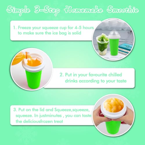 Firjuty Slushie Maker Cup,DIY Magic Slushy Maker Squeeze Cups,Portable Smoothie Squeeze Cups for Juices,Milk and Ice Cream Make,Double Layer Squeeze Slushy Maker Cup,Birthday Gifts for Mom Dad & Friend(Green） - Image 2