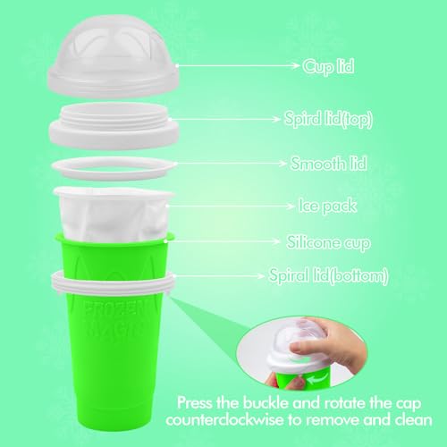 Firjuty Slushie Maker Cup,DIY Magic Slushy Maker Squeeze Cups,Portable Smoothie Squeeze Cups for Juices,Milk and Ice Cream Make,Double Layer Squeeze Slushy Maker Cup,Birthday Gifts for Mom Dad & Friend(Green） - Image 3