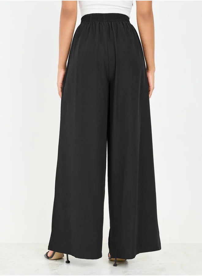 Styli Solid High Rise Wide Leg Pants