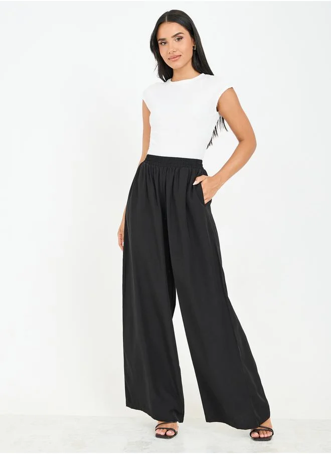 Styli Solid High Rise Wide Leg Pants