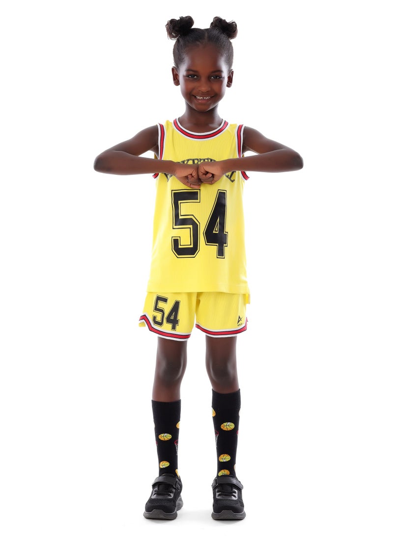 ANJA Girls Yellow Basketball Kit – Sporty Sleeveless Jersey and Shorts Set - Image 1