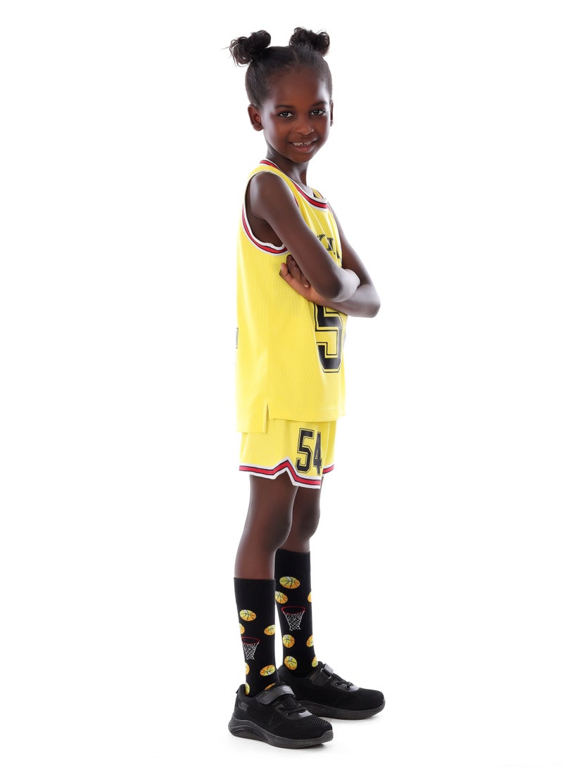 ANJA Girls Yellow Basketball Kit – Sporty Sleeveless Jersey and Shorts Set - Image 3