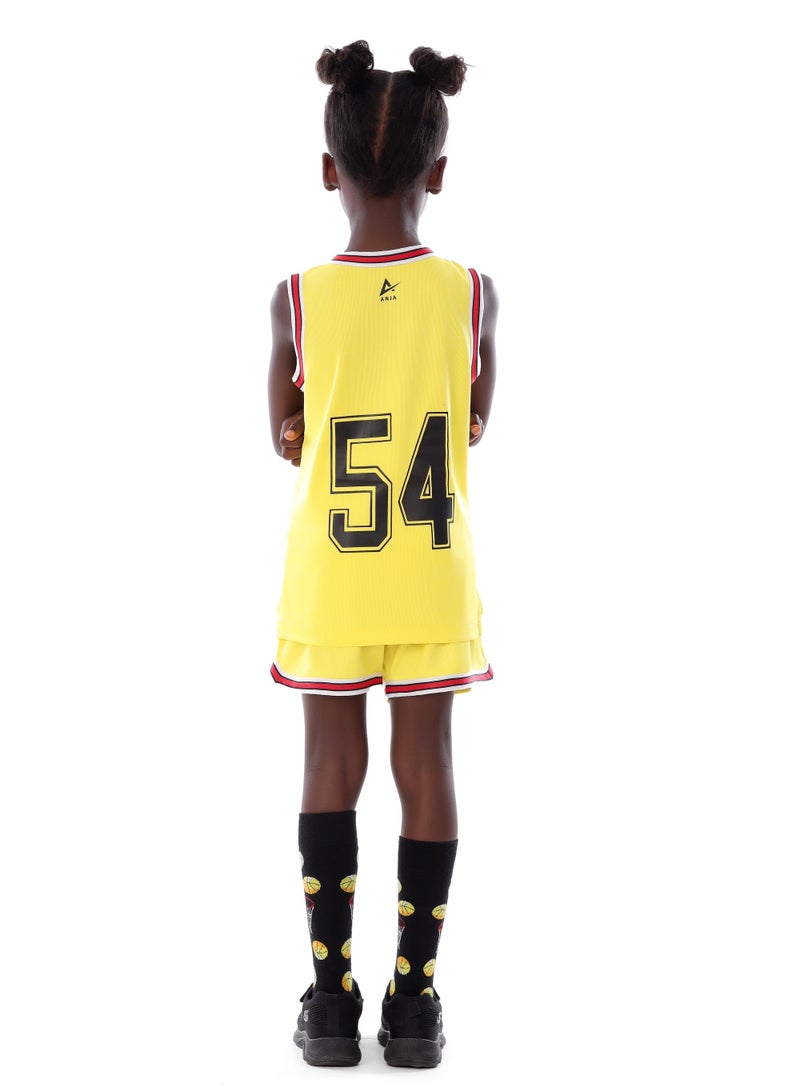 ANJA Girls Yellow Basketball Kit – Sporty Sleeveless Jersey and Shorts Set - Image 2