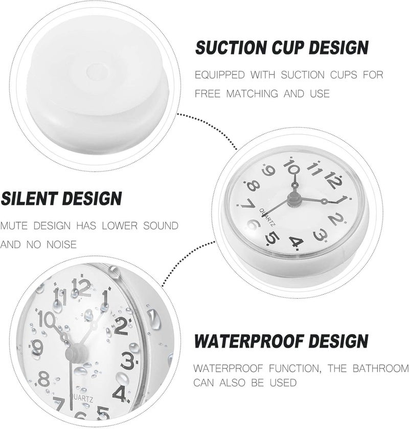 Bathroom Shower Suction Cup Wall Clock Silent Waterproof Clock Quality Quartz Clock (White) - Image 4