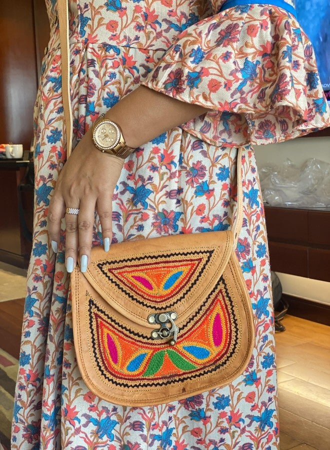 Craftonus India Hand Bags Medium Size For Women Stylish Hand embroidery | Leather Bag Inside Is Canvas Material 13 - Image 3