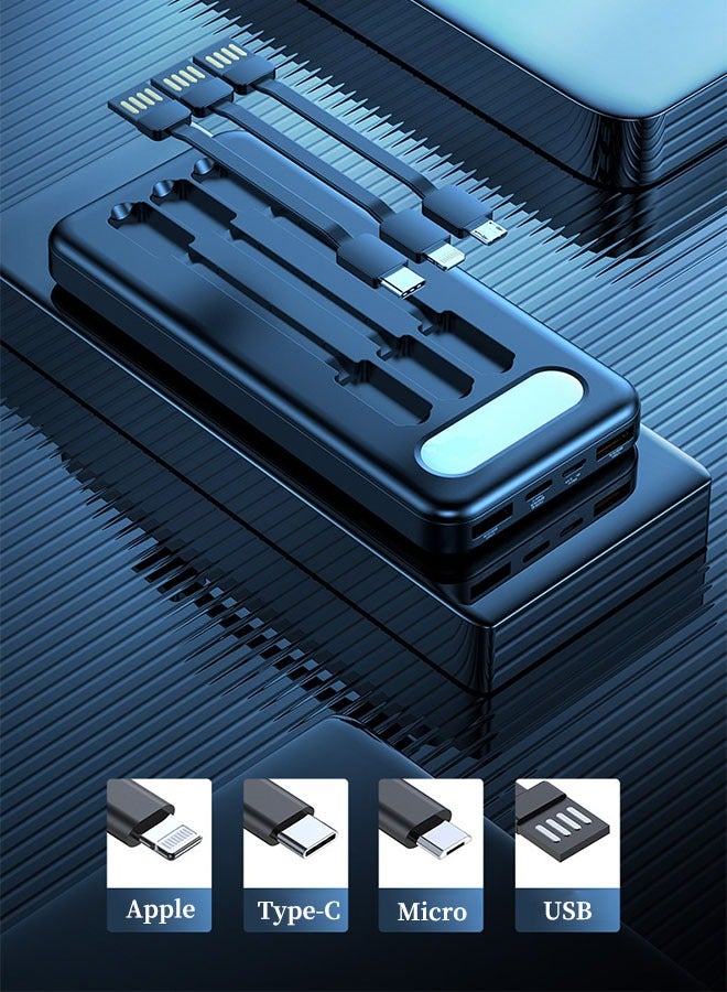 Arabest Power Bank with Built-In Cable,12000mah Large Capacity Portable Rechargeable with 4 Outputs and LED Display,Compatible with Android Apple,Suitable for Business/Travel(Black)  - Image 3