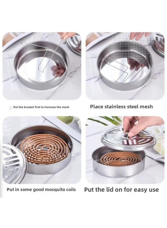 Mosquito-repellent Incense Tray Portable Outdoor Aromatherapy Sandalwood Tray Holder Fireproof Mosquito-repellent Incense Stove Shelf Household Stainless Steel Mosquito-repellent Incense Box-Specification:Mosquito Coil Tray [with Lid]  - Image 4