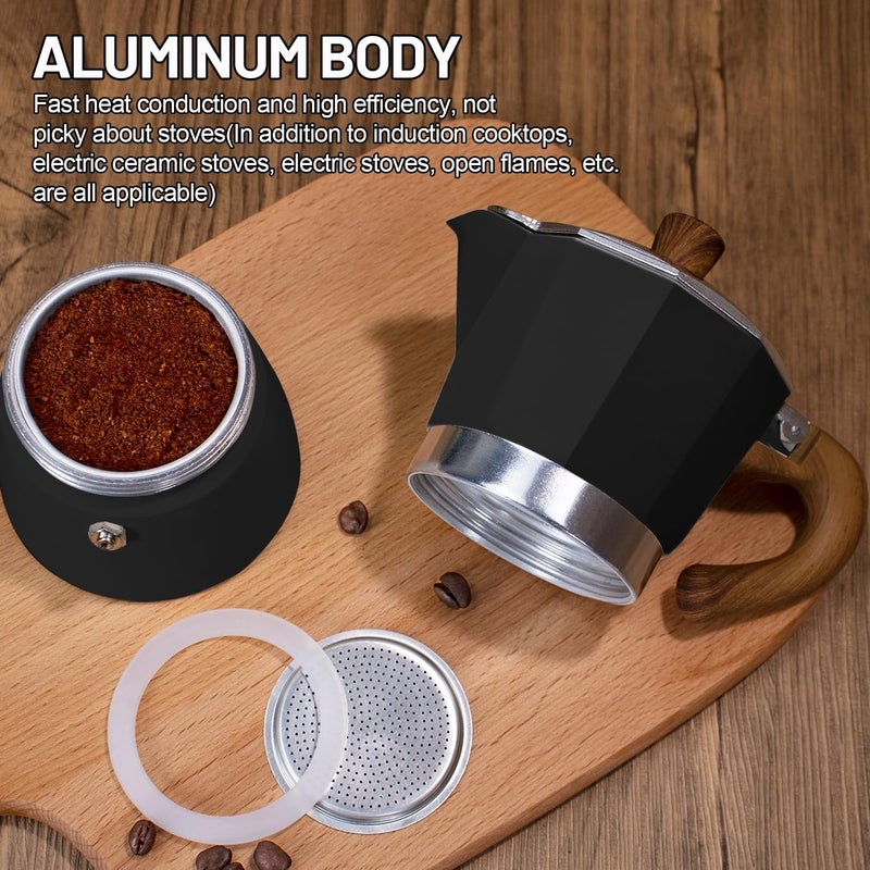 DITOSH 4-in-1 Moka Pot Espresso Set with Electric Stove 3 Cup Aluminum Stovetop Coffee Maker Percolator Italian Classic Mocha Coffee Machine with Powder Dispenser Filter Paper Portable Camping Black - Image 4