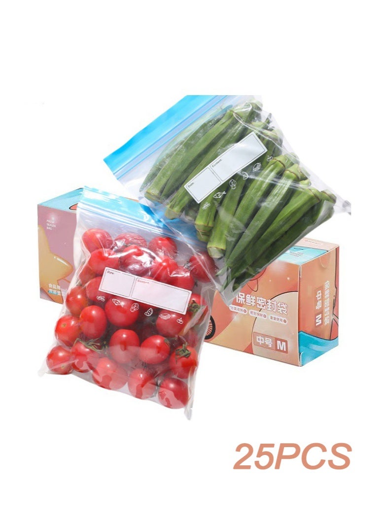 موندا أكياس تخزين طعام متوسطة الحجم، 25 قطعة لكل صندوق، أكياس مضادة للروائح قابلة لإعادة الاستخدام، قابلة للفصل، مزودة بختم مزدوج للثلاجة، أكياس محكمة الغلق من زيبلوك، مقاس 22×18 سم - Image 1