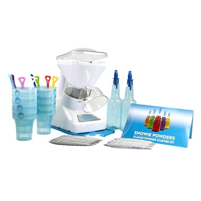 SNOWIE Little Snowie Max Snow Cone Machine Premium Shaved Ice Maker, With Powder Sticks Syrup Mix, Premium Kit, White - Image 1